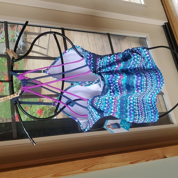 Free Country Blue and Purple Sz. L Swimtop NWT - Picture 9 of 12